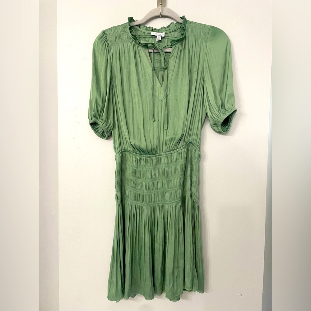 Current Air Anthropologie, XS, sage green peasant top smock waist mini dress - Picture 3 of 9